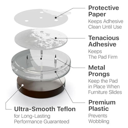 X-Protector Chair Glides - 16 PCS 1" - Premium Furniture Glides with Prongs - Brown Chair Leg Floor Protectors - Slide Objects Effortlessly with Furniture Sliders for Hardwood Floors! - size: 1in (TEFLON, 16 PCS)