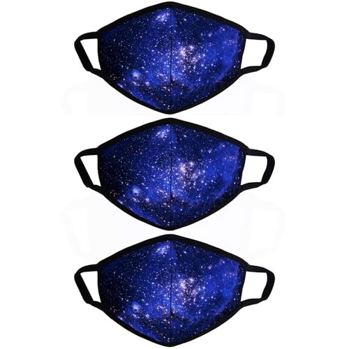 3 Pack blue galaxy Cloth Face Masks, Dust Cloth Mask, Breathable Soft Warm Windproof Face Protection for Men and Women - color: 3 Pack Blue Galaxy