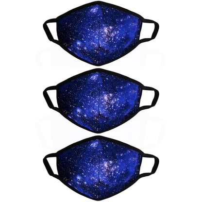 3 Pack blue galaxy Cloth Face Masks, Dust Cloth Mask, Breathable Soft Warm Windproof Face Protection for Men and Women - color: 3 Pack Blue Galaxy
