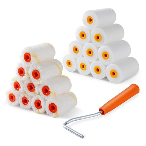 2 inch Paint Roller Kit, 20 Pack Small Paint Roller Set with High Density Foam Paint Roller and 3/8" Nap Microfiber Covers, Touch Up Mini Paint Rollers for Wall, Door, Cabinet, Craft - size: 20 pcs 2" Microfiber and Foam Roller Cover