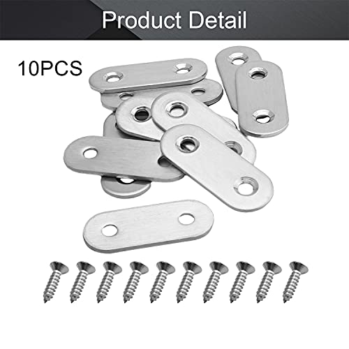 MroMax 10Pcs 201 Stainless Steel Straight Brackets 1.57" x 0.63" Flat Straight Braces Brushed Metal Fixed Connecting Plate for Repairing Furniture, Bookcase, Table, Chair Legs 2 Holes with Screws - size: 1.57"x 0.63"x 0.08"(LxWxT)