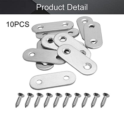 MroMax 10Pcs 201 Stainless Steel Straight Brackets 1.57" x 0.63" Flat Straight Braces Brushed Metal Fixed Connecting Plate for Repairing Furniture, Bookcase, Table, Chair Legs 2 Holes with Screws - size: 1.57"x 0.63"x 0.08"(LxWxT)