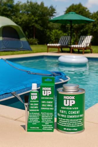 HOOK UP Adhesives Vinyl Contact Cement, Glue Waterproof, Fast-Drying Repair Adhesive for Pools, Inflatables, PVC, Air Mattresses, PVC Pipes, Tarps, Boats, Rafts, Upholstery Strong Bond, Cement 32 OZ
