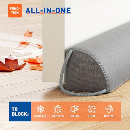 MAGZO Door Draft Stopper 30 Inches, Weighted Triangular Door Snake for Winter Noise Blocker with Hook Loops,Gray - size: 30 inches