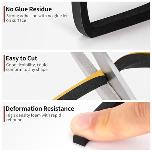 Yotache 3 Strips Foam Weather Stripping 1/4" W X 1/4" T, New Adhesive Craft, Insulation Soundproofing Strips Tape Gasket Seal for Door Frame and Window, Sliding Door Jamb, Total 30 Ft (3 X 10 Ft Each) - size: 1/4"x1/4"x30 Ft