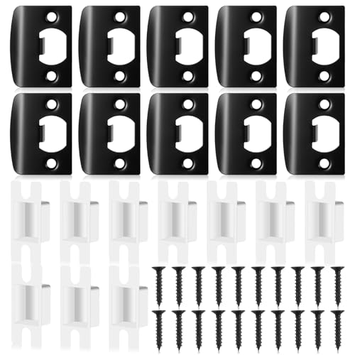 10 Pcs Door Strike Plate, Black Stainless Steel Door Lock Strike Plate Standard Doors Latch Restorer Reinforcement Kit Includes Buckle Box and Screws for Home, Office (2.3 x 1.8 Inch)