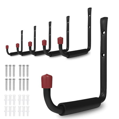 6 Pack Garage Hooks Heavy Duty with EVA Pads and Rubber End Caps, 9.48inch Steel Kayak Storage Hooks for Hanging Bikes, Ladders, Folding Chairs and Garden Tools - size: 9.48in