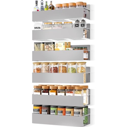 SMRCAD Magnetic Spice Rack Organizer for Fridge Seasoning Organizer for Kitchen storage with Screw Magnetic Shelf with Hook for Refrigerator and Oven (6pack-Grey) - color: 6pack-Grey