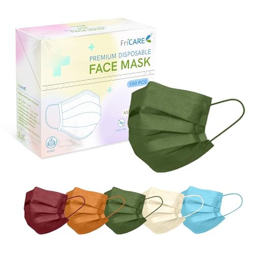 FriCARE Face Masks Disposable for Adults, 4 Ply ASTM Level 3, Individually Wrapped Mask for Allergy Protection, 100 Pack, Autumn Harvest - color: Autumn Harvest