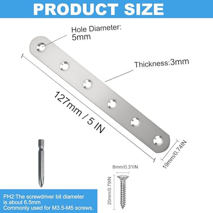 16 Pack Straight Brace,Flat Brace 5” x 0.75”,Stainless Steel Flat Metal Braces,Repair Bracket with Screws - size: 127mm/16 Pcs