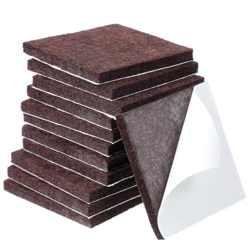 12Pcs Square Felt Furniture Pads 2 inch x 2 inch Self-Adhesive Table Leg Floor Protectors Cuttable Anti Scratch Furniture Pads for Hardwood Floors (Brown)