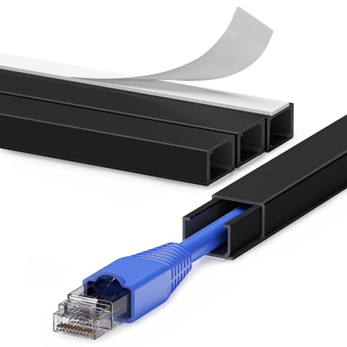 Cord Hider Wall for One Cord 68in (4X L17in), ZhiYo Cord Covers for Wires on Wall, Easy Install Cable Cover Wall, Black Cable Raceway Hide Cords, Cable Hider Cord Management Wall, W0.6in H0.4in - color: Black, size: W0.6in X H0.4in X L68in