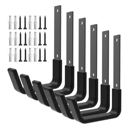 Heavy Duty Utility Hooks for Wall Mount, Garage Wall Hooks, Multi-Use Hose, Bike, Ladder, Chainsaw & Leaf Blower Hanger - 6 Medium (6 M) - size: 6 M