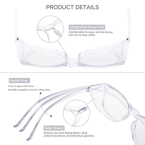 Anti Fog Safety Glasses for Women, Safety Goggles for Nurse, Protective Eyewear, Blue Light Blocking & UV Protection - color: Clear