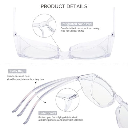 Anti Fog Safety Glasses for Women, Safety Goggles for Nurse, Protective Eyewear, Blue Light Blocking & UV Protection - color: Clear