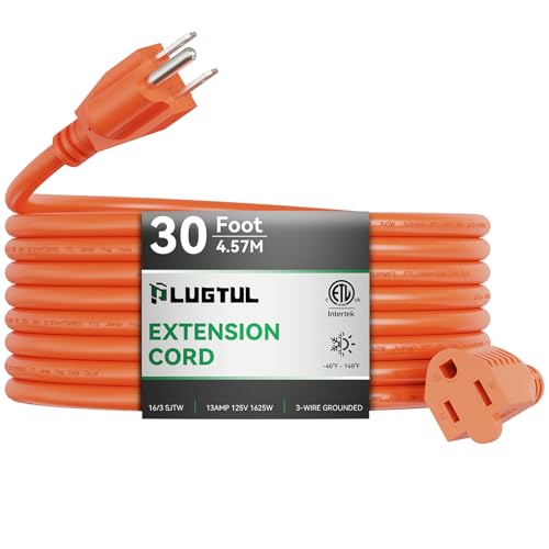 Outdoor Extension Cord 30 FT Waterproof, 16/3 Gauge Heavy Duty 3 Prong Extension Cord, 13A 1625W SJTW, ETL Listed, Great for Garden and Home, Orange - size: 30FT