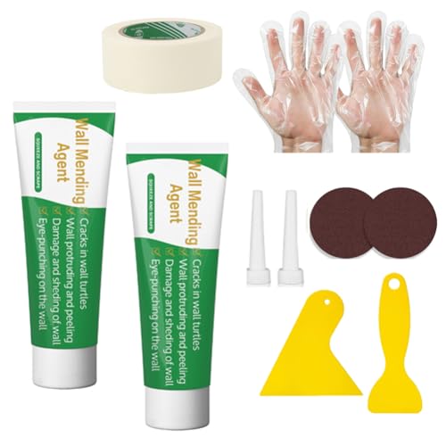 11 Pack Drywall Repair Kit, Wall Mending Agent,Wall Spackle with Scraper Sandpaper Disposable Gloves Masking Tape, Wall Surface Hole Fill Quick and Easy Solution - size: 11 PCS