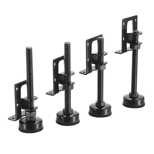 OwnMy 4 Packs Adjustable Furniture Leveling Feets L Shaped Furniture Levelers Legs, Heavy Duty Furniture Mounting Brackets Metal Furniture Leveling Feet for Workbench Cabinet Wardrobe, 4.7" H, Black - size: 4.7"H-Black