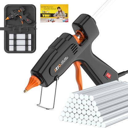 IZIO Professional Hot Glue Gun Kit-100W Fast Heat, 21 Glue Sticks(7/16"), Detachable Anti-Scald Nozzle & Durable Pouch | Heavy lightweight for diy projects, home repairs,ergonomic grip,Black gluegun - color: Black