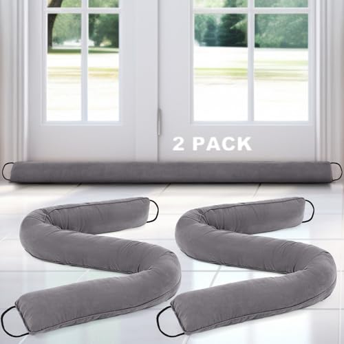 Gisafai 2 Pcs 60 Inch Long Door Draft Stopper Under Door Draft Blocker Noise Wind Stopper for Home Balcony Office(Grey, Regular Styles) - size: 60 Inch