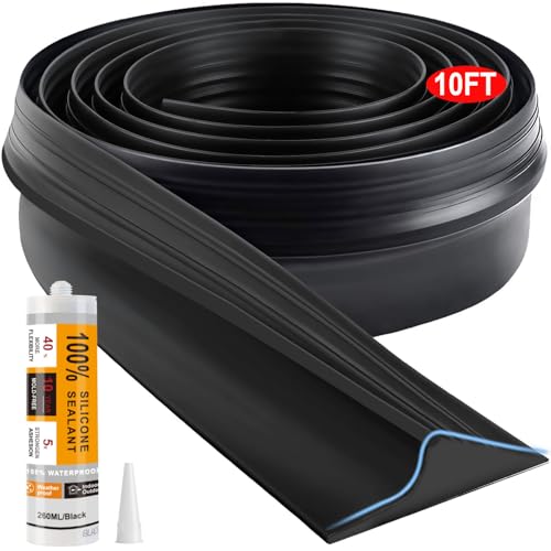 Jin&Bao Universal Garage Door Threshold Seal Strip 10FT Kit, Bottom Waterproof Rubber Weather Stripping Replacement（Black, 1 Adhesive） - color: Black, size: 10 Feet