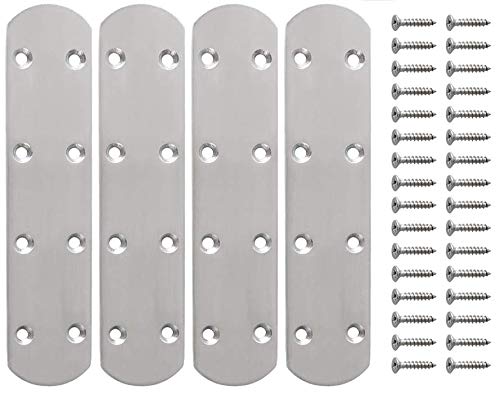 Alise 4 Pcs Flat Straight Brace Brackets Mending Plates Repair Fixing Bracket,6-1/2 Inch Stainless Steel Brushed Nickel - color: Brushed Nickel, size: 165mmX38mm