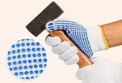 Safety Work Gloves with Anti-slip Dots 12 Pairs White Polyester Knitted Gloves for Garage Warehouse Industrial Gardening - color: Blue