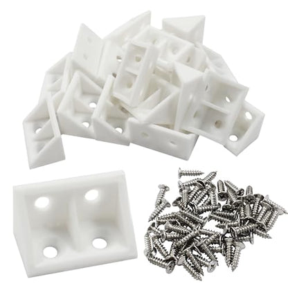 20 Pcs 0.7" White Right Angle Bracket with Screws Plastic L Brackets, 90 Degree Corner Brace Corner Support for Wood Shelf Chair Cabinet Box - style: with Screws