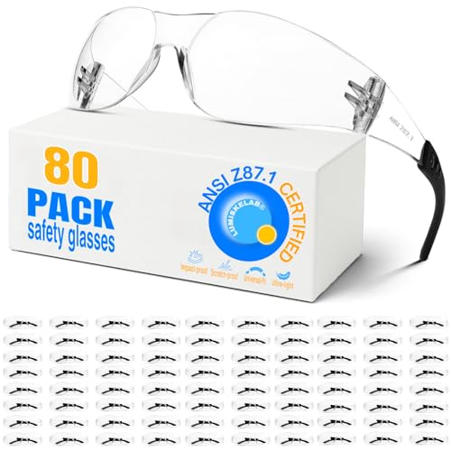 Safety Glasses Ansi Z87.1 Clear Safety Glasses Bulk Impact Scratch Resistant Lens Protective Eyewear for Men Women - color: 80pcs Clear