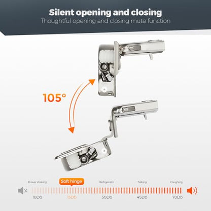 10 Pack (5 Pairs) 1-1/4" Overlay Soft Close Cabinet Hinges, Satin Nickel Stainless Steel Concealed Hinges with 3D Self-Closing for Face Frame Doors & Kitchens - size: 1-1/4 inch Overlay