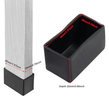 20Pcs Rectangle Furniture Leg Caps 3/4" x 1-1/2" (20×40mm) - Black Rubber Chair Leg Caps Covers Floor Protectors for Chair, Table - size: 20×40mm