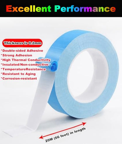 Double Sided Tape 1inch x 66Feet Thermal Tape Heavy Duty Super Strong Adhesive, Insulation Heat Transfer Tape for Paste CPU Heatsink, Mounting LED Strip, Carpet Fixing, Woodworking Project, DIY Crafts - size: 1inch x 66 Feet