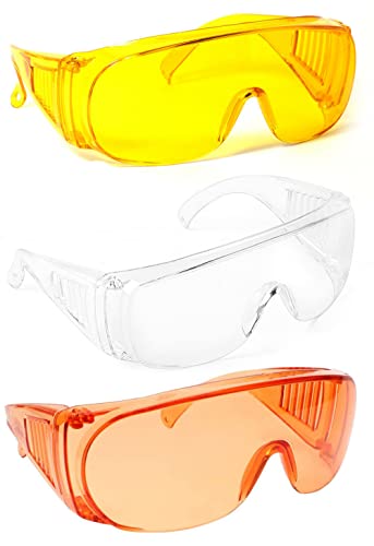 Calabria Fit Over Safety Glasses | Polarized Sunglasses Over Glasses | Wrap Around Anti-Fog | Scratch Resistant | Unisex - color: Clear/Orange/Yellow (3 Pack)