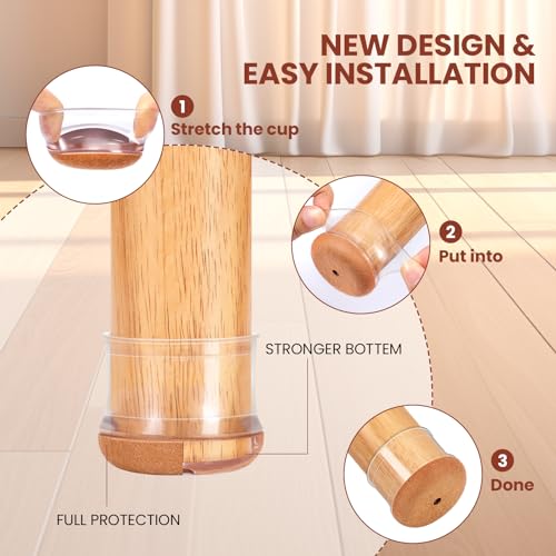 16Pcs Chair Leg Floor Protectors for Hardwood Floors - Silicone Felt Furniture Pads - Chair Leg Caps - Clear Rubber Chair Sliders - S(Fit:0.5"-0.8") - size: Round-Small