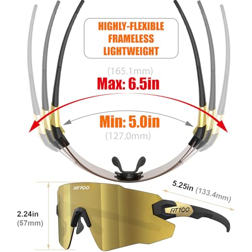 RIDE YOUR WAY Professional wrap around Frameless Cycling Sunglasses for Men and Women - color: Black Gold/Gold