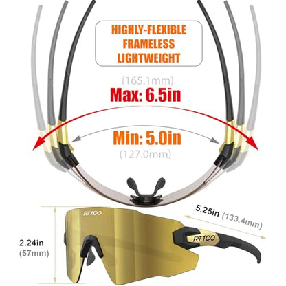 RIDE YOUR WAY Professional wrap around Frameless Cycling Sunglasses for Men and Women - color: Black Gold/Gold