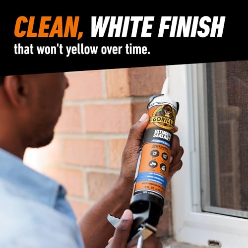 Gorilla Ultimate Sealant Window & Door Caulk, Paintable & Waterproof, 9 oz Cartridge, White