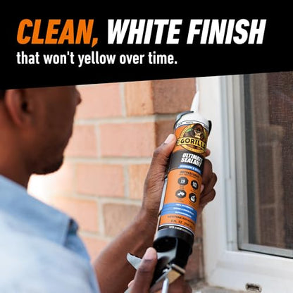 Gorilla Ultimate Sealant Window & Door Caulk, Paintable & Waterproof, 9 oz Cartridge, White