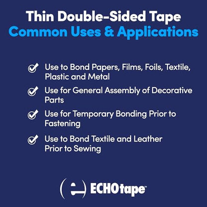 ECHOtape DC-T274A General Purpose Frosted Clear Double Sided Tape for Mounting & Bonding | Double Sided Tape for General Purpose Bonding | Thin Adhesive Tape, 0.47 in x 54.6 yds - size: .47 in x 54.6 yds / 12mm x 50m