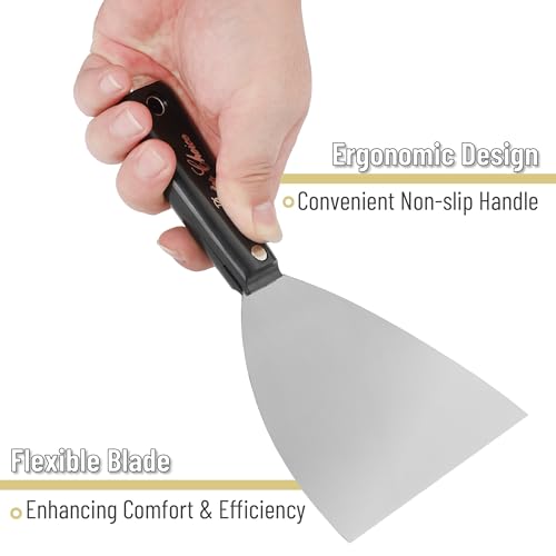 Bates Choice 5-Inch Carbon Steel Flexible Putty Knife, Metal Scraper, Drywall Spackle Knife, Paint Scraper Tool, Wall Scraper, Metal Putty Knife, Drywall Putty Knife - color: Black, size: 5 Inch