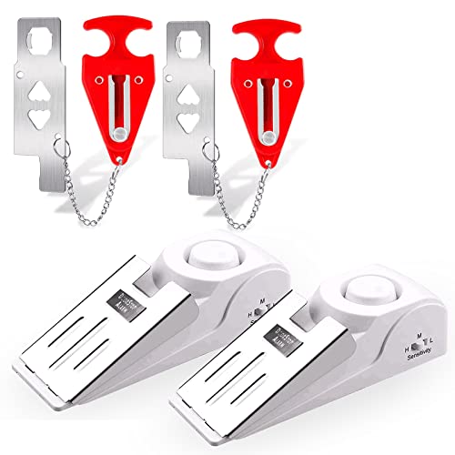 KERUI Upgraded Door Stop Alarm with Portable Door Lock, 120dB Siren Security Door Stopper Wedge Alarms for Travel Hotel Home Apartment, Door Stopper Alarm with 3 Levels Sensitivity (Pack of 4) - size: 2 Doorstops and 2 Door Locks
