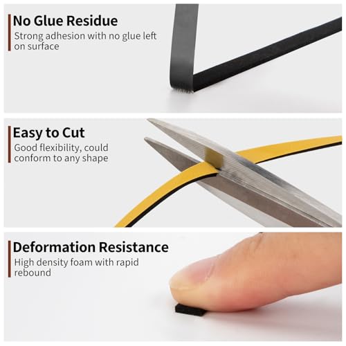 Yotache Weather Stripping (.25) 1/4 Inch Wide X 1/16 Inch Thick (New Adhesive Craft), Thin Foam Seal Gasket Tape for Window, Dashboard, Sliding Door Jamb, 65 Ft Length (2 Strips of 33 Ft Each) - size: 1/4"x1/16"x65 FT