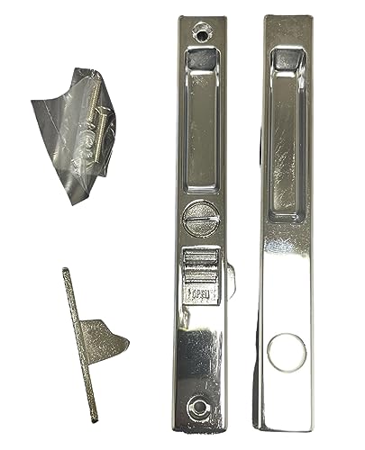 Sliding Glass Patio Door Lock Handle Set, Non-Keyed, Flush Mount, with Nite Lock,C Cam, and Keeper, White, 6-9/16" Screw Hole | Sliding Door Handle Replacement Hardware Repairs (DL-504) (Chrome) - color: Chrome