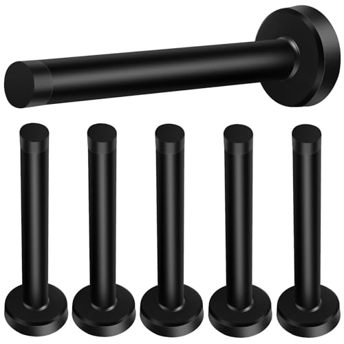 6 Pack Long Door Stops, 5 Inch Door Stoppers, Wall Mount, Heavy Duty Solid Black Doorstop Brushed Stainless Steel with Soft Rubber Bumper Tips Sound Dampening Wall Protector - color: Black, size: 5 Inch x 6 Pack