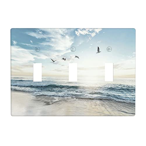 Beach Ocean Scenery Light Switch Cover Decorative Triple Switch Plate Toggle Wall Plate 3 Gang Switch Plate Covers for Bathroom Bedroom, 4.50 x 6.38 Inch - color: 3 Toggle Wall Plate