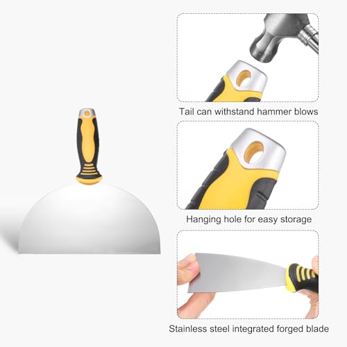 uxcell Putty Knife 8" High Carbon Steel Paint Scraper Flexible Drywall Repair Mud Knife for Removing Cement Wallpaper Mud Adhesive Taping with Metal Hammer End - size: 8"
