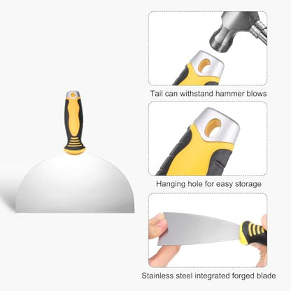 uxcell Putty Knife 8" High Carbon Steel Paint Scraper Flexible Drywall Repair Mud Knife for Removing Cement Wallpaper Mud Adhesive Taping with Metal Hammer End - size: 8"