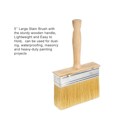 Deck Brush for Deck Stain Applicator，5” Paint Brush for Quick Decking，Stain Brushes for Walls and Furniture Paint Application，Wide Paint Brushes, Wooden, 5-inch