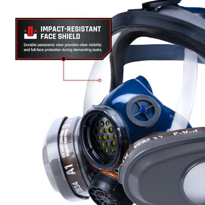 Parcil Distribution Full Face Respirator Mask - Air Purifying, Organic Vapor & Particulate - Industrial Use - CE Tested - color: Pt-101 Clear