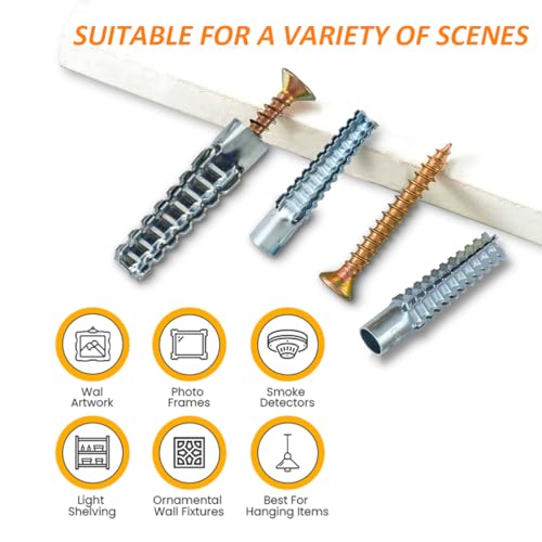 M6 Tree Shaped Steel Hollow Wall Anchor with Screws,Loose Hinge Hole Repair Kit for Concrete Wall, Metal Expansion Bolt for Drywall(200 Pcs)